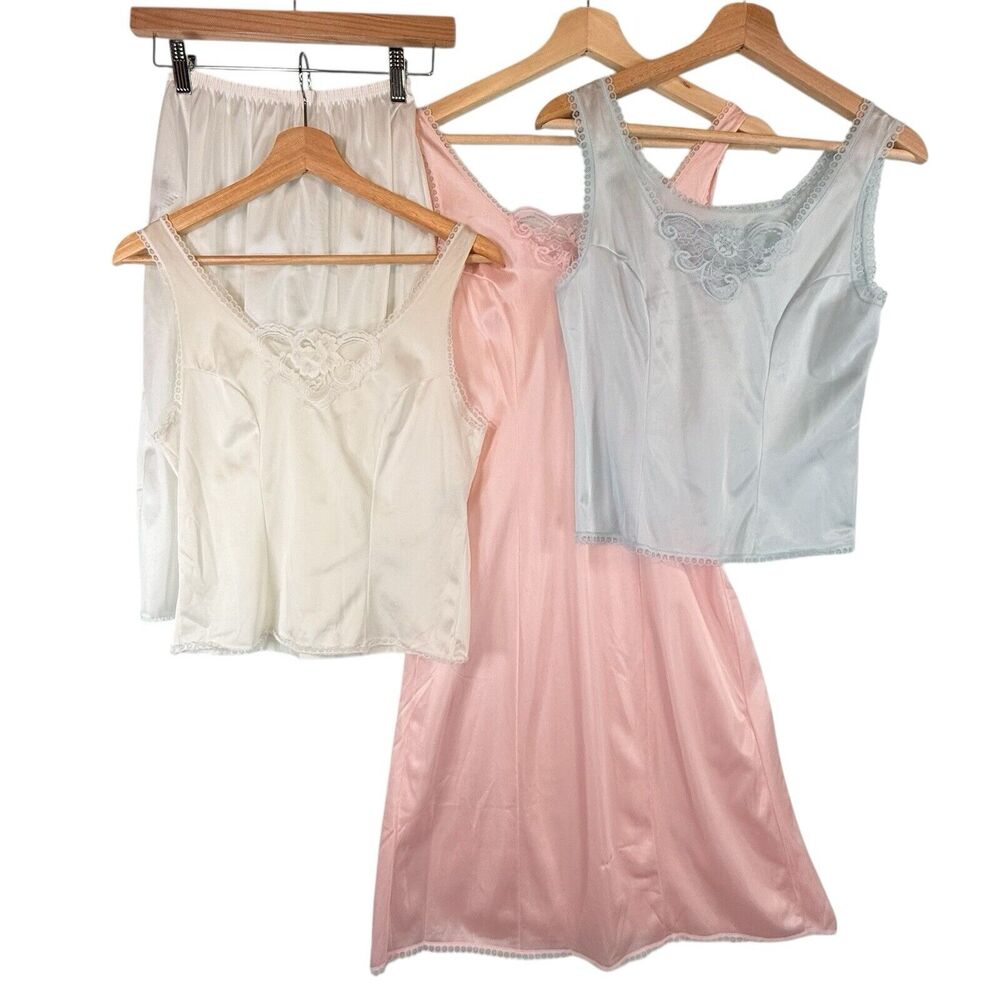 VTG Movie Star Nightie Lingerie Set Nylon Lace Pink Sissy 1970s SIZE SMALL USA